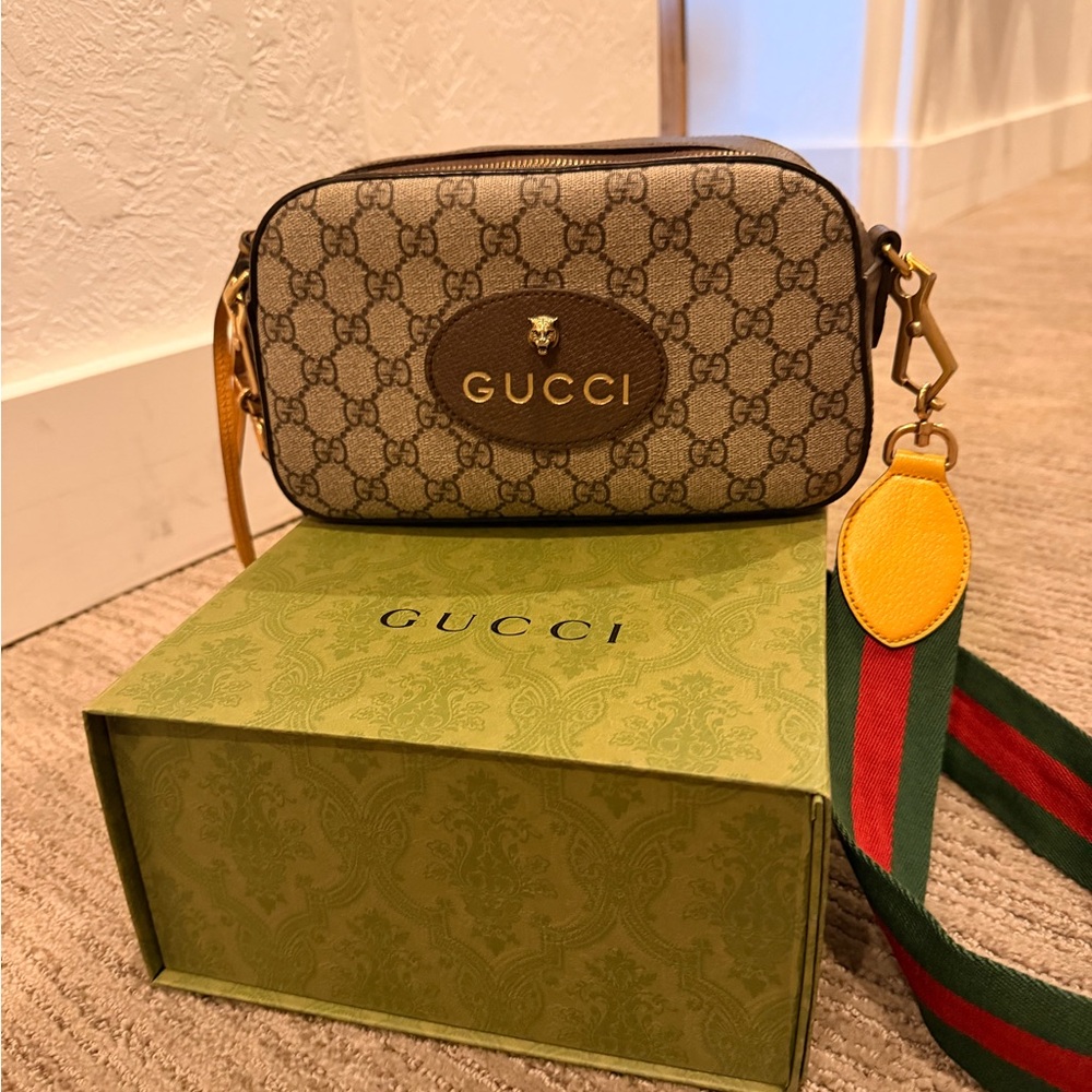 Gucci GG Supreme Monogram Web Neo Vintage Shoulder Bag Beige New Acero Crop